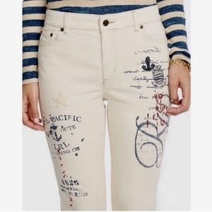 Raph Lauren - Lauren Jeans Co. cream/off white nautical embellished jeans sz 12